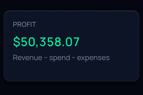 The profit tile in the finance section, calculated as revenue minus spend minus expenses